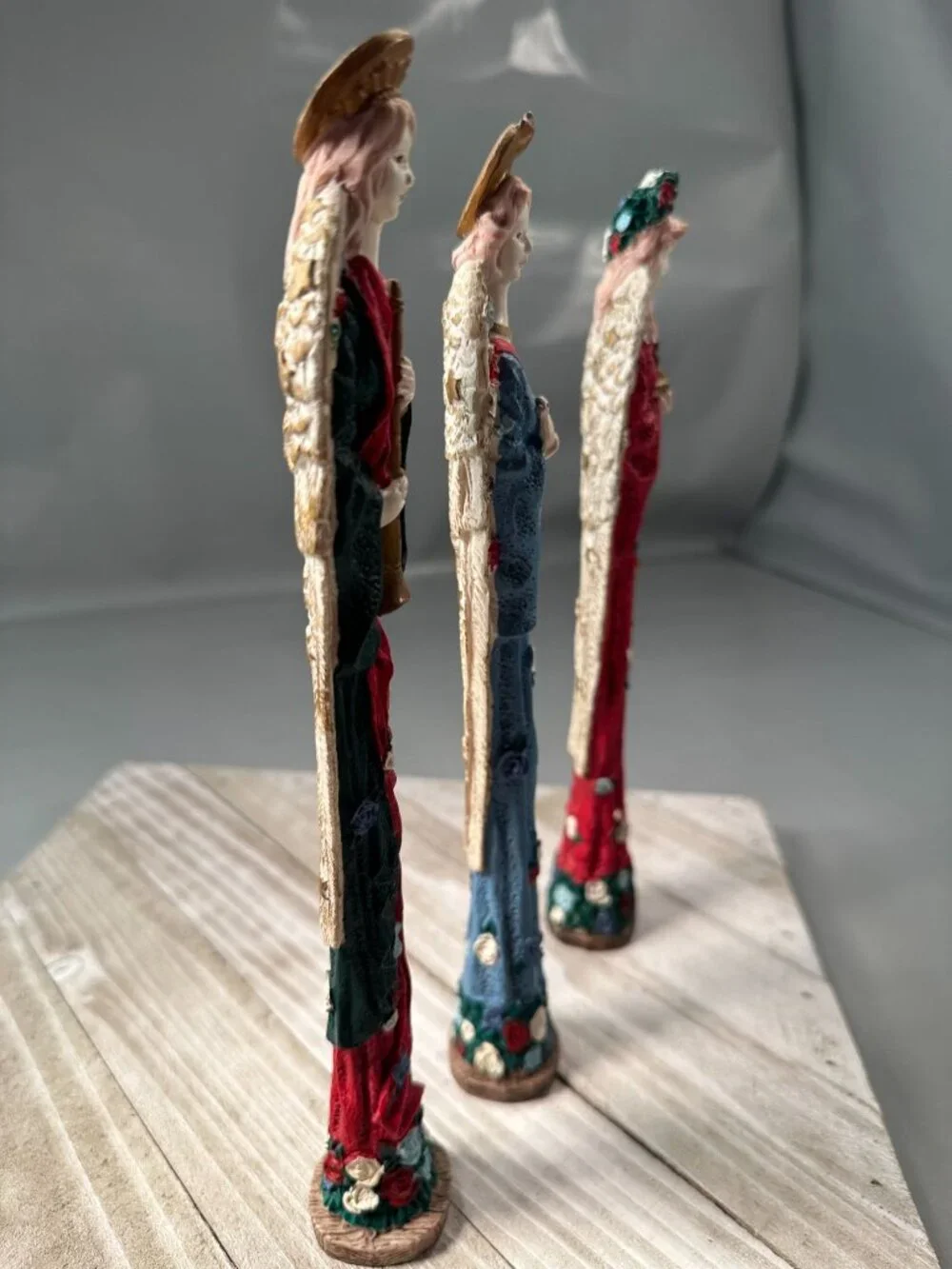 Country Christmas Resin Horn Dove Star Angel Figurines Hand Painted Religious